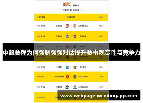 中超赛程为何强调强强对话提升赛事观赏性与竞争力