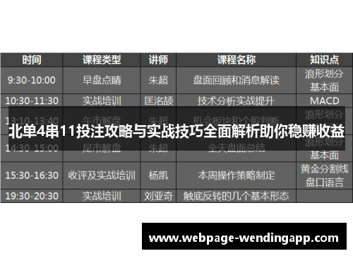 北单4串11投注攻略与实战技巧全面解析助你稳赚收益
