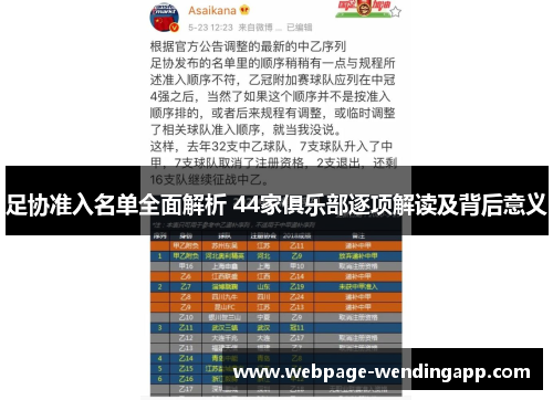 足协准入名单全面解析 44家俱乐部逐项解读及背后意义 足协准入名单全面解析 44家俱乐部逐项解读及背后意义